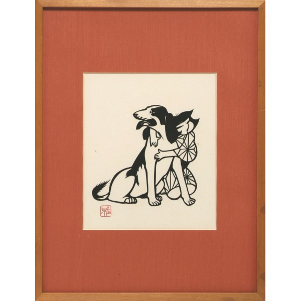 絵画 本画 切り絵 宮田雅之 オリジナル 『犬と少女』 H39.5c…