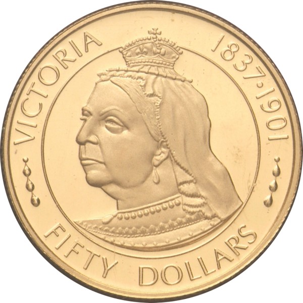 英領ケイマン諸島1977年 ビクトリア女王像 プルーフ50ドル…