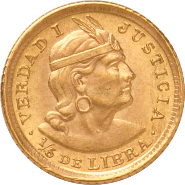 ペルー1963年 マニコ・インディアン 1/5リブラ金貨