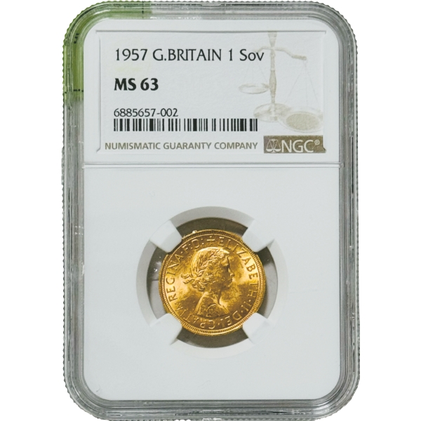 英国1957年 エリザベス女王 1ソブリン金貨 初年号 径22.00mm N&hellip;