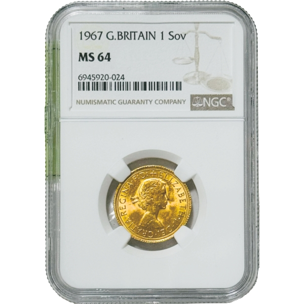 英国1967年 エリザベス女王 1ソブリン金貨 NGC MS64 ヤングヤ&hellip;
