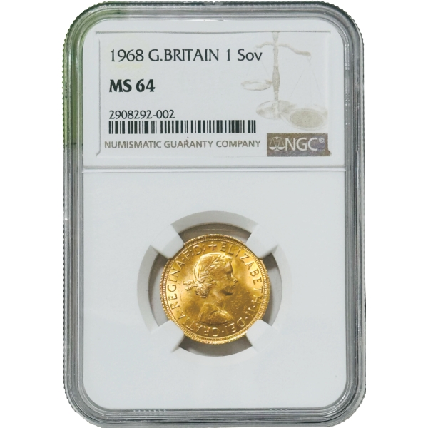 英国1968年 エリザベス女王 1ソブリン金貨 NGC MS64 ヤングヤ&hellip;