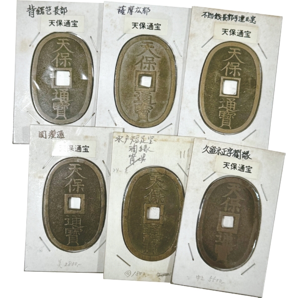 天保通宝 6種 ホルダーに銭名記入 不知・藩鋳銭 他