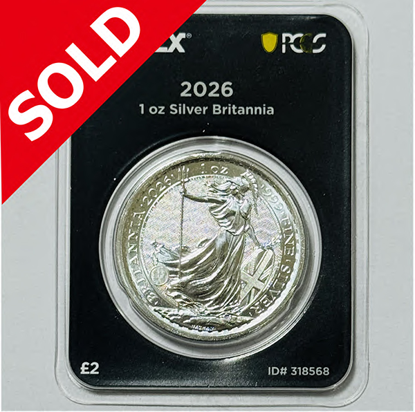 【完売】英国2026年ブリタニア1oz2ポンド銀貨+PCGS FirstStrikeスラブ入り  
