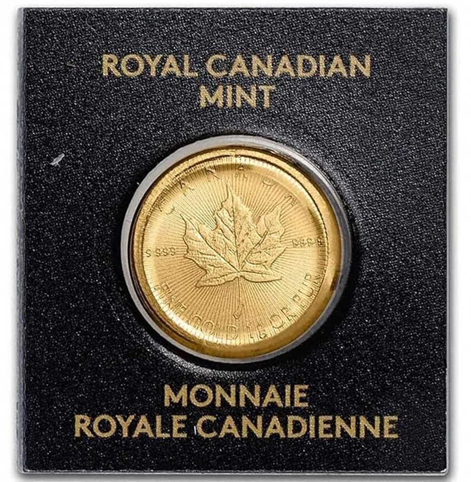安全資産!!金現物!!カナダ2025年 メイプルリーフ1.0g50セント金貨
