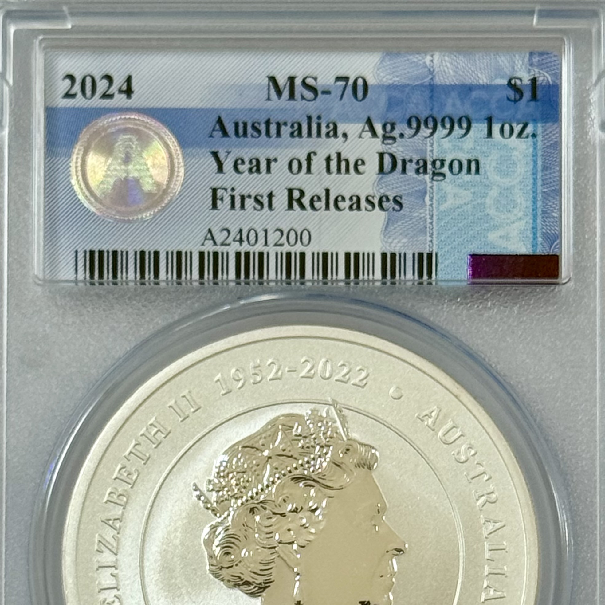 【完売】ACCA MS70 最高鑑定 オーストラリア2024年 龍干支1oz1ドル銀貨